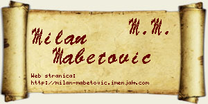Milan Mabetović vizit kartica
